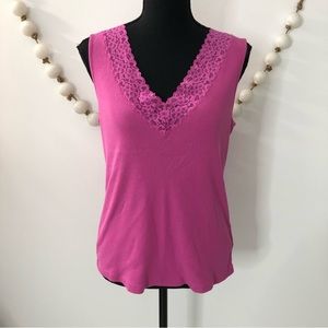 Lauren Ralph Lauren Tank Top Bright Pink V-neck with lace accents XL